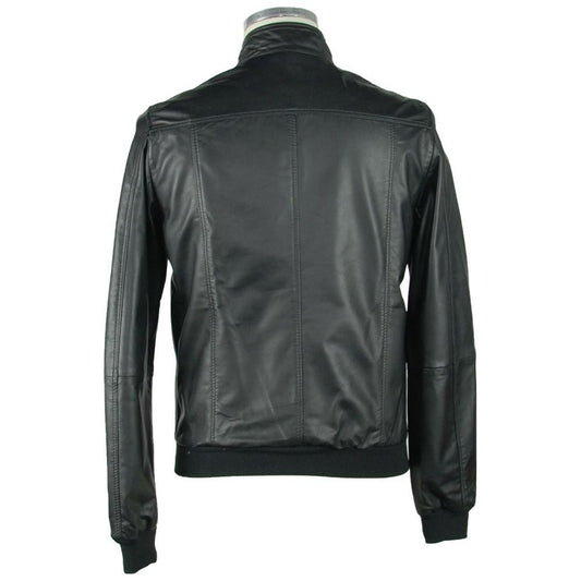 Emilio Romanelli Sleek Black Leather Jacket For Men black-leather-jacket-5