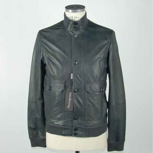 Emilio Romanelli Elegant Blue Leather Jacket for Men blue-leather-jacket-2