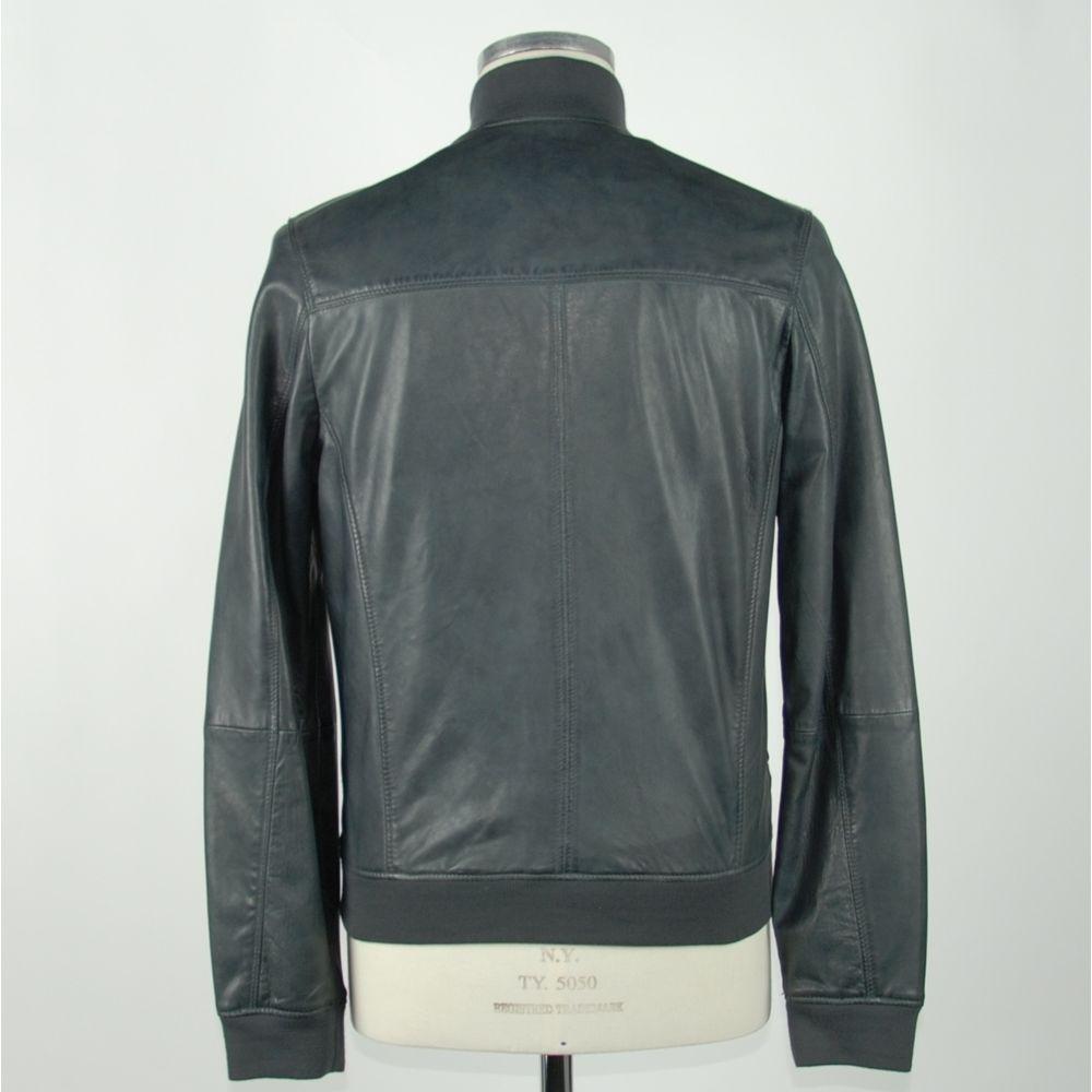 Emilio Romanelli Elegant Blue Leather Jacket for Men blue-leather-jacket-2