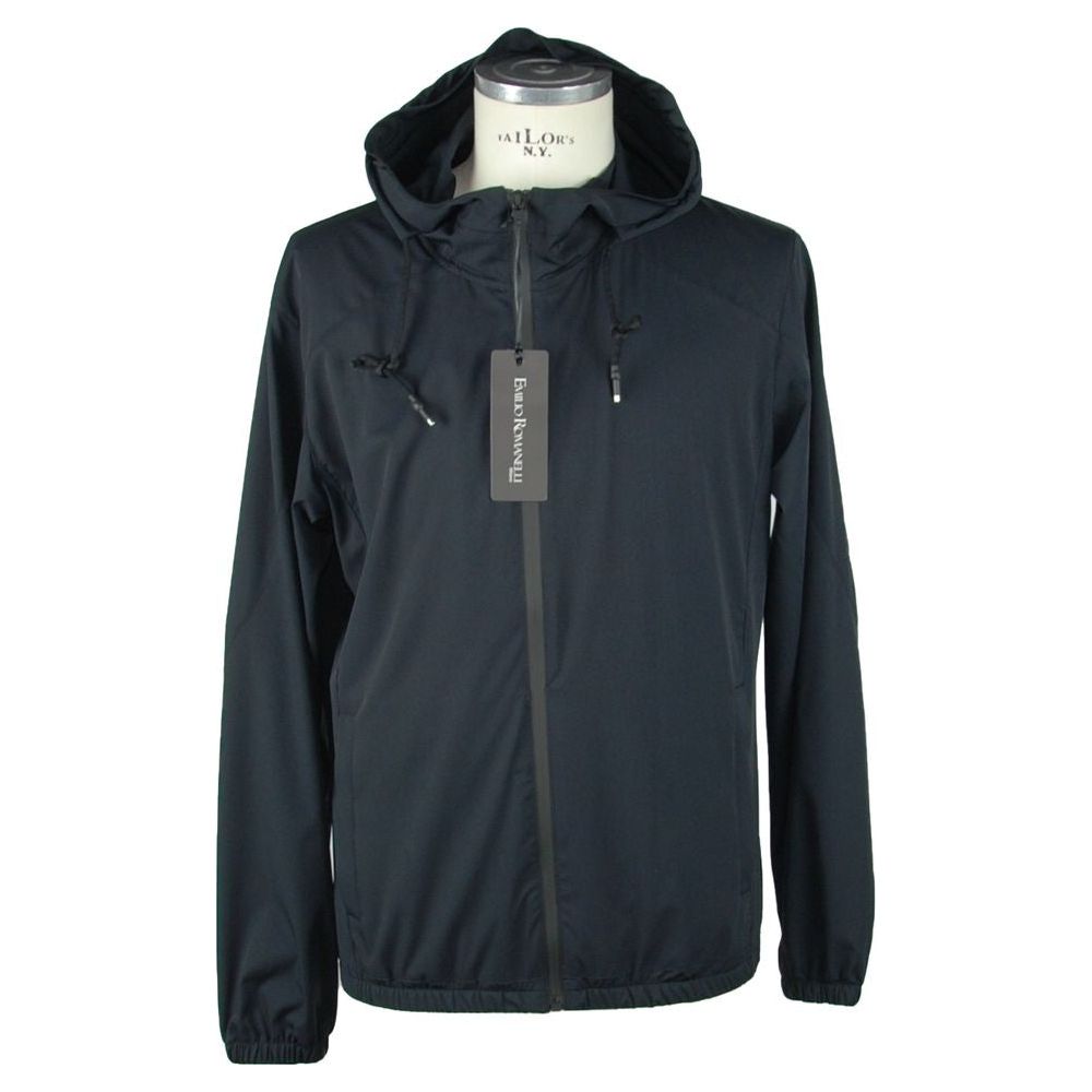 Emilio Romanelli Sleek Hooded Full Zip Jacket in Black black-leather-jacket