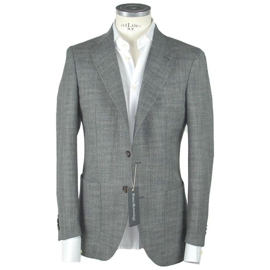 Emilio Romanelli Elegant Gray Slim Wool-Linen Blend Blazer gray-virgin-wool-blazer-1