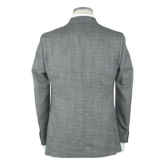 Emilio Romanelli Elegant Gray Slim Wool-Linen Blend Blazer gray-virgin-wool-blazer-1