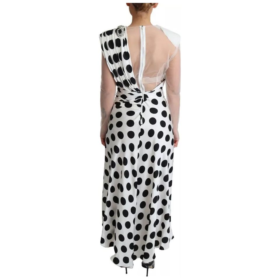 White Polka Dots Crystal One Shoulder Dress