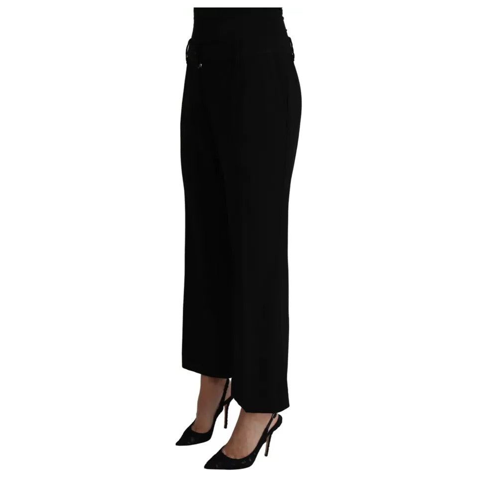 Black Wool Stretch Cropped Capri Trouser Pants