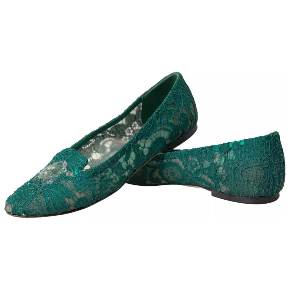 Green Taormina Lace Slip On Flats Shoes