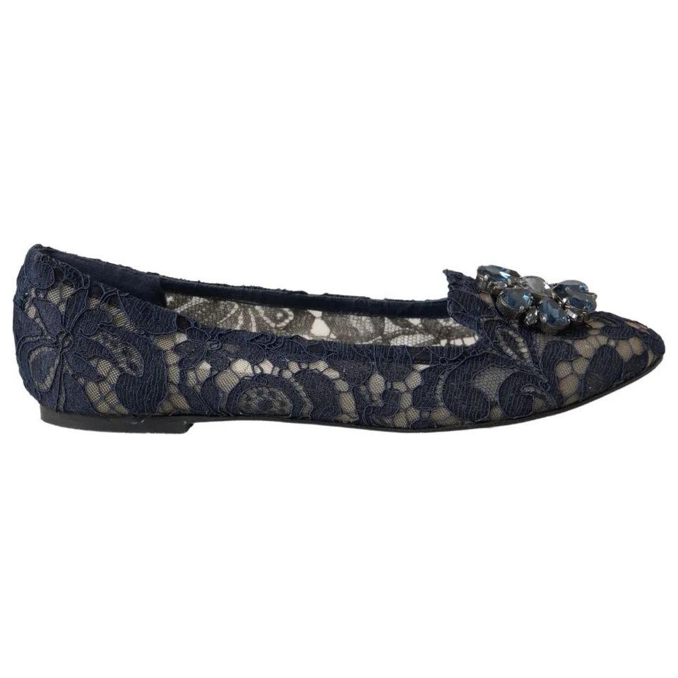 Blue Taormina Lace Crystals Flats Shoes