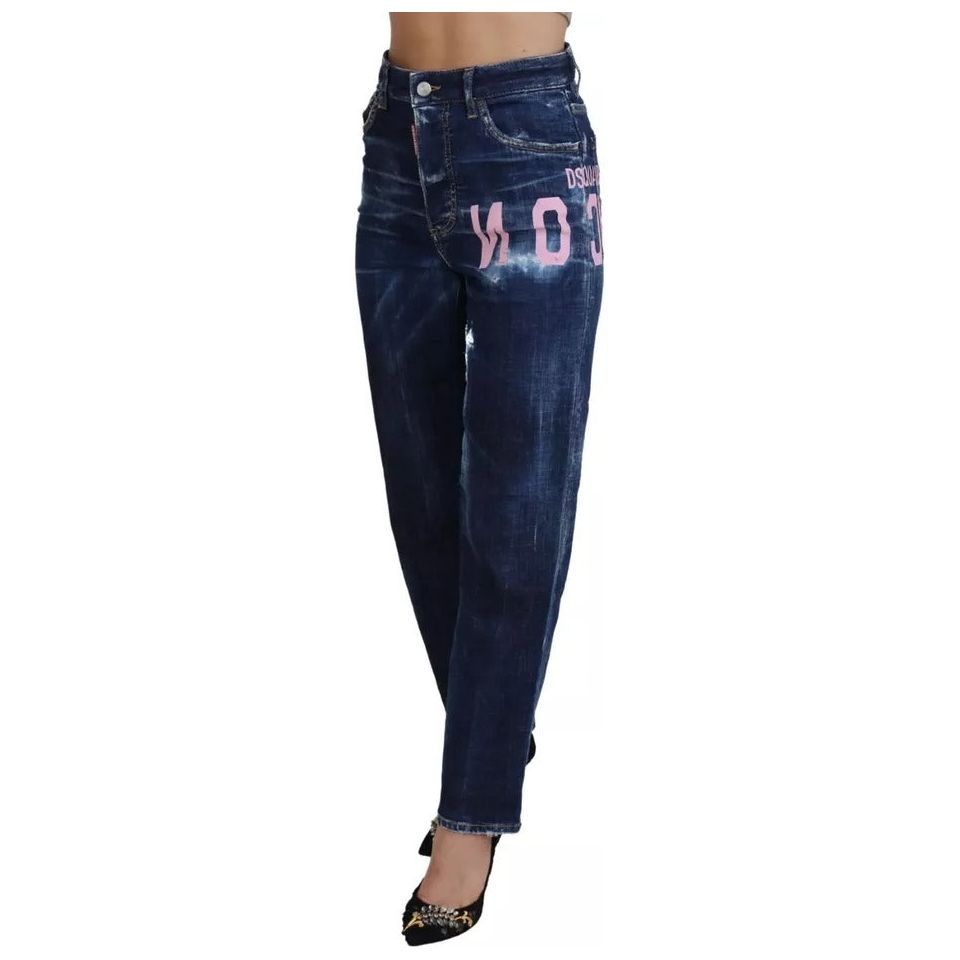 Dsquared² Blue Icon High Waist Straight Denim Boston Jeans blue-icon-high-waist-straight-denim-boston-jeans
