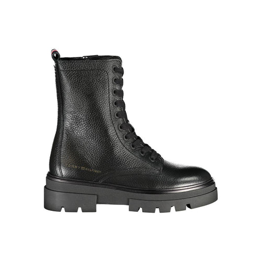 Tommy Hilfiger | Elegant Black Laced Boots with Side Zip| McRichard Designer Brands   