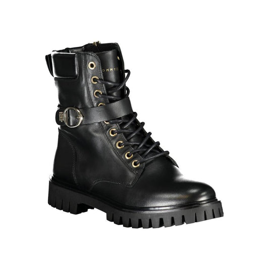 Tommy Hilfiger | Chic Black Lace-Up Boots with Zip and Contrast Details| McRichard Designer Brands   