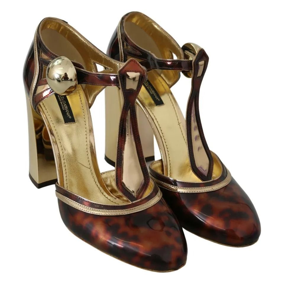 Gold Leopard T-strap Pumps Sandals Shoes