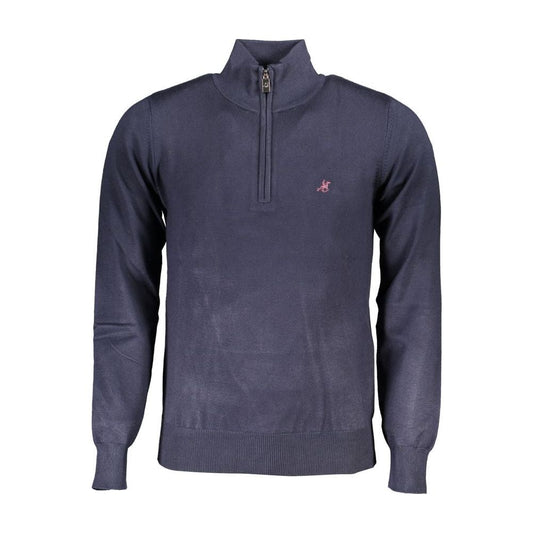 U.S. Grand Polo | Elegant Half-Zip Blue Sweater with Embroidered Logo| McRichard Designer Brands   