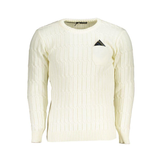 U.S. Grand Polo | Elegant Twisted Crew Neck Sweater in White| McRichard Designer Brands   