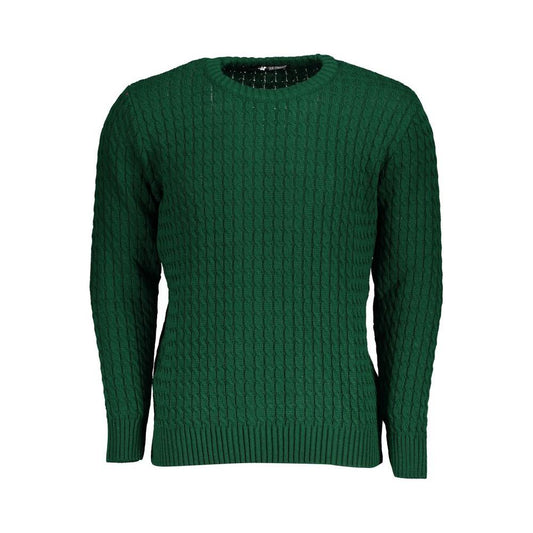 Twist-Knit Green Crew Neck Sweater