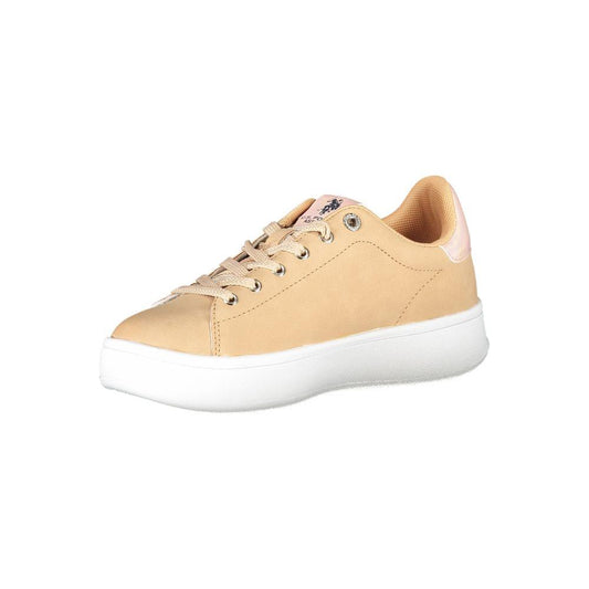 Chic Beige Lace-Up Sneakers with Contrast Detail