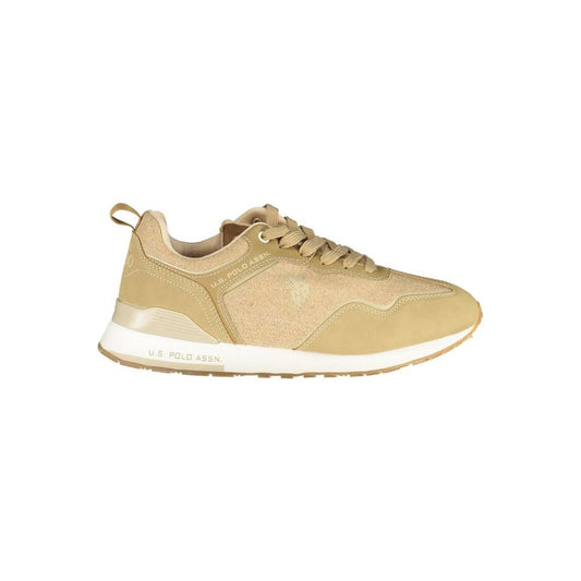 Contrast Lace-Up Sports Sneakers in Beige