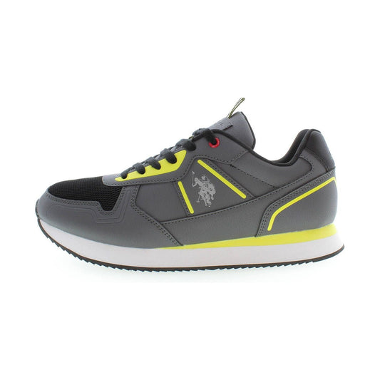 Sleek Gray Sporty Sneakers with Logo Accents