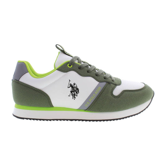 Green Lace-Up Sneakers with Contrasting Details
