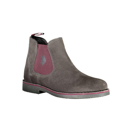 Elegant Gray Ankle Boots with Contrasting Details