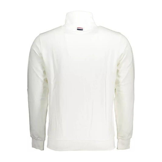 U.S. POLO ASSN. | Chic White Cotton Zip Sweater with Embroidery| McRichard Designer Brands   
