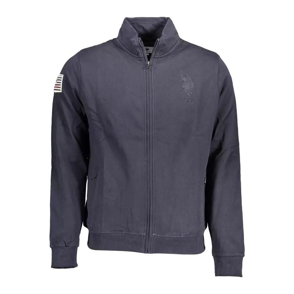 U.S. POLO ASSN. Chic Blue Cotton Zip Sweater with Logo Embroidery chic-blue-cotton-zip-sweater-with-logo-embroidery