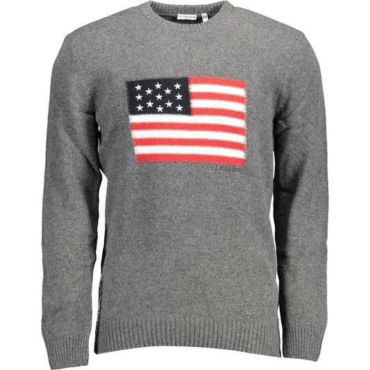 U.S. POLO ASSN. Elegant Gray Wool Blend Sweater with Logo Embroidery elegant-gray-wool-blend-sweater-with-logo-embroidery