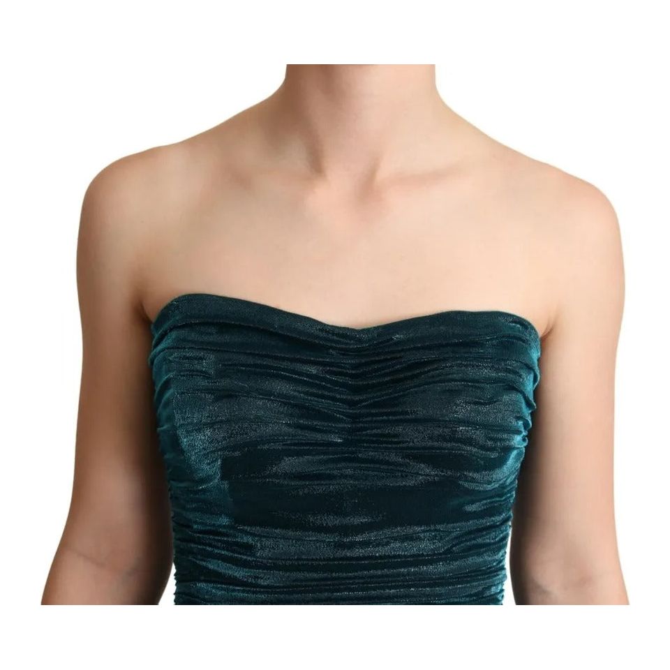 Turquoise Bustier Bodice Draped Midi Dress
