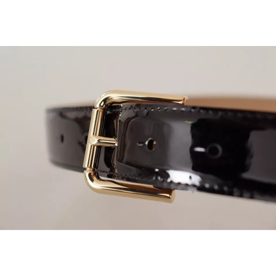Dolce & Gabbana Black Patent Leather Gold Logo Engraved Buckle Belt black-patent-leather-gold-logo-engraved-buckle-belt