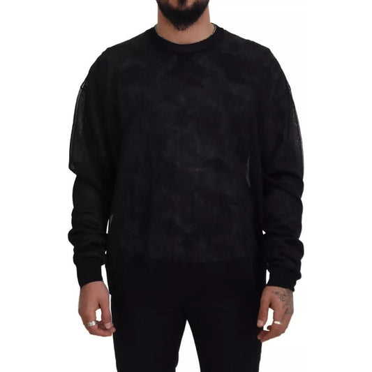 Black Polyester Crewneck Pullover Sweater