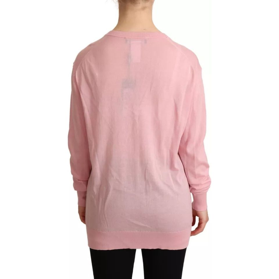 Pink V-neck Women Pullover Cashmere Sweater