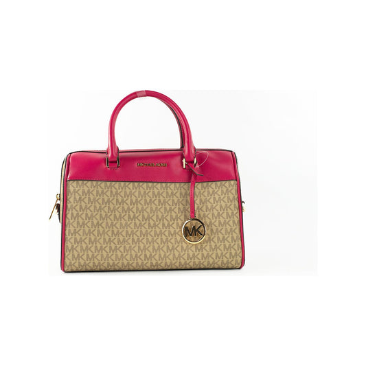Michael Kors | Travel Medium Carmine Pink Signature PVC Duffle Crossbody Bag Purse| McRichard Designer Brands   