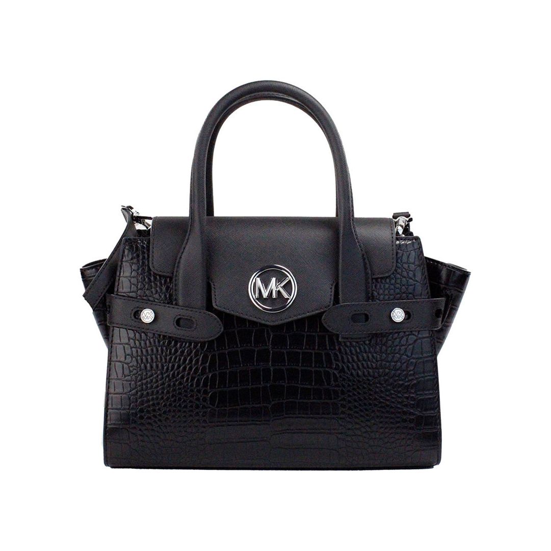 Michael Kors | Carmen Medium Black Embossed Leather Satchel Purse Bag| McRichard Designer Brands   