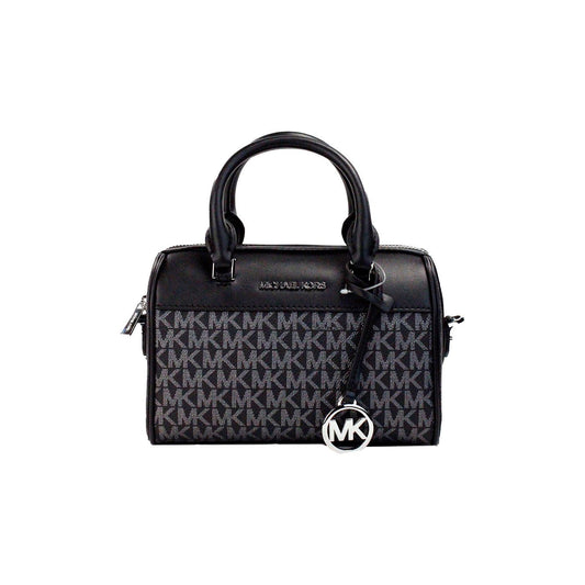 Michael Kors | Travel XS Black Silver Signature PVC Duffle Crossbody Bag Purse| McRichard Designer Brands   