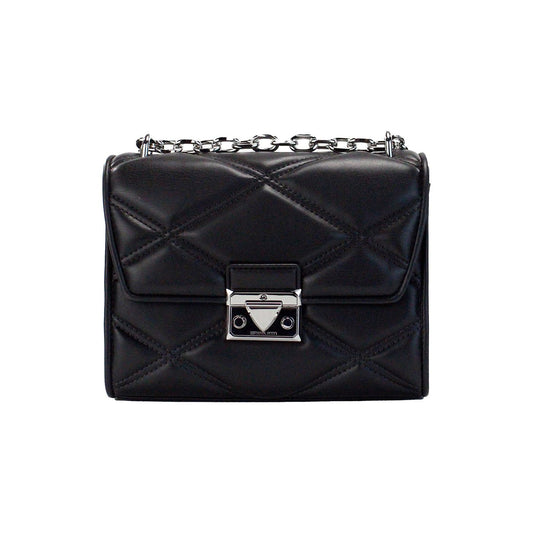 Michael Kors | Serena Medium Black Diamond Quilted Faux Leather Flap Shoulder Bag| McRichard Designer Brands   