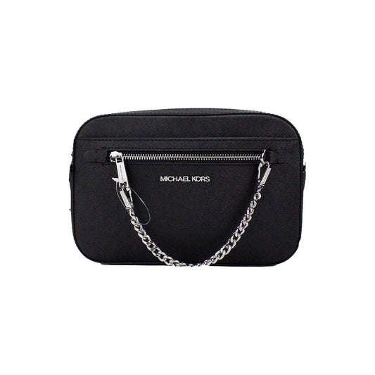 Michael Kors | Jet Set East West Large Black Leather Zip Chain Crossbody Bag| McRichard Designer Brands   