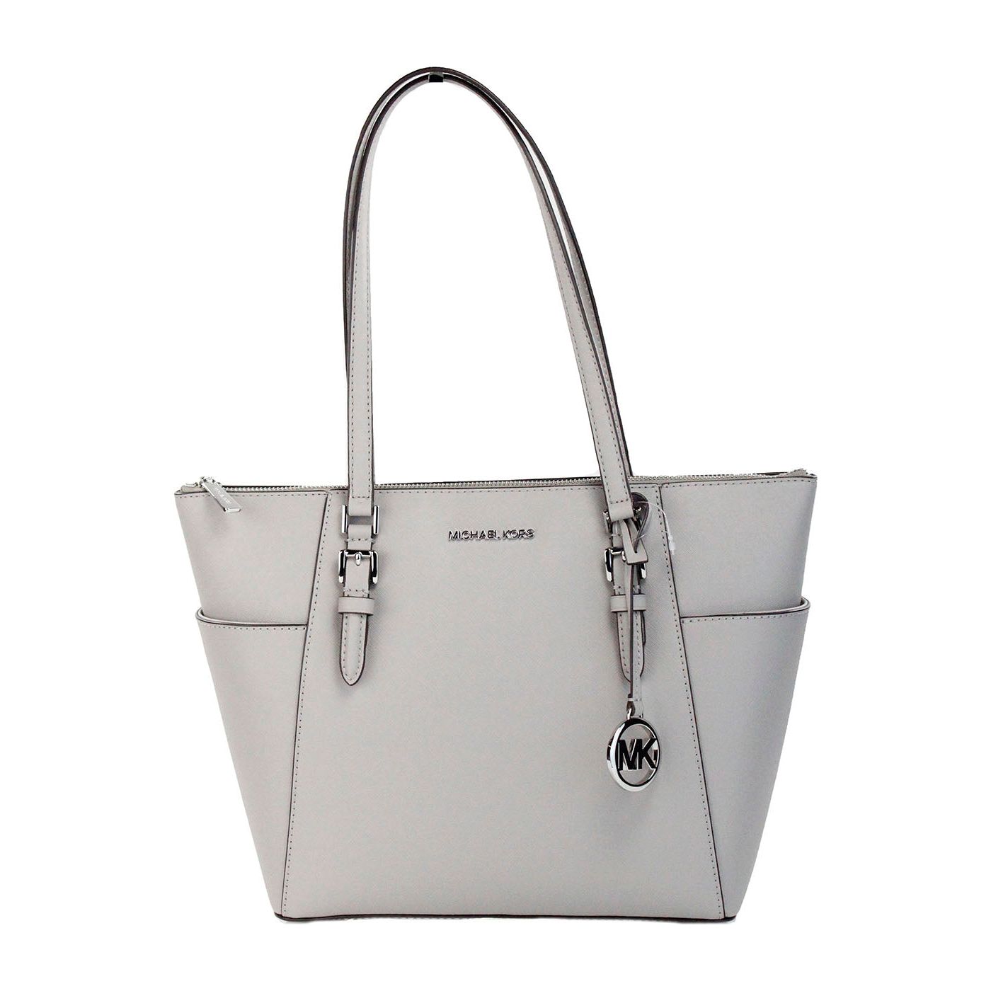 Michael Kors Charlotte Pearl Grey Large Leather Top Zip Tote Bag Purse charlotte-pearl-grey-large-leather-top-zip-tote-bag-purse