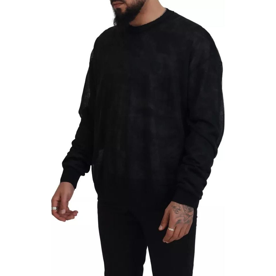 Black Polyester Crewneck Pullover Sweater