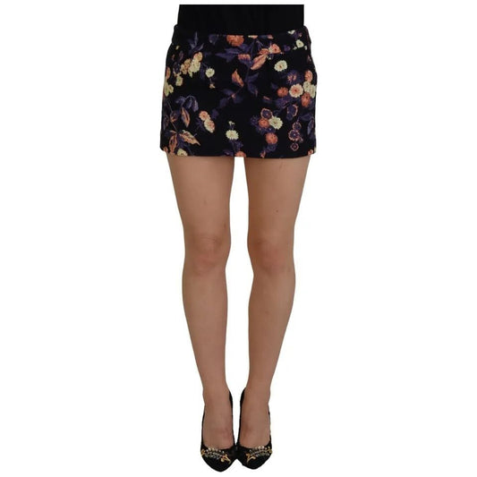 Dsquared² Black Floral Embroidery Mid Waist A-line Mini Skirt black-floral-embroidery-mid-waist-a-line-mini-skirt