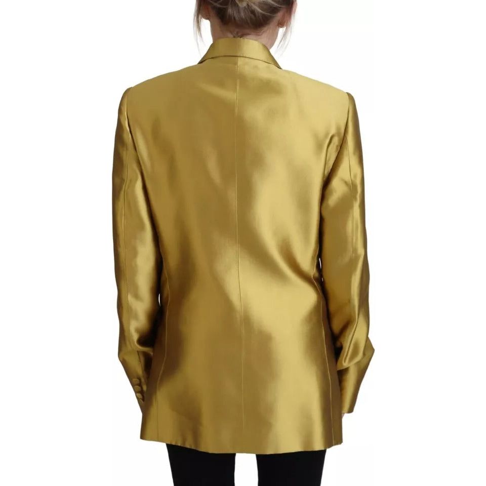 Dolce & Gabbana Gold Satin Long Sleeves Blazer Coat Jacket gold-satin-long-sleeves-blazer-coat-jacket