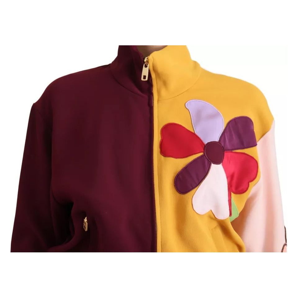 Multicolor Floral Viscose Full Zip Sweater