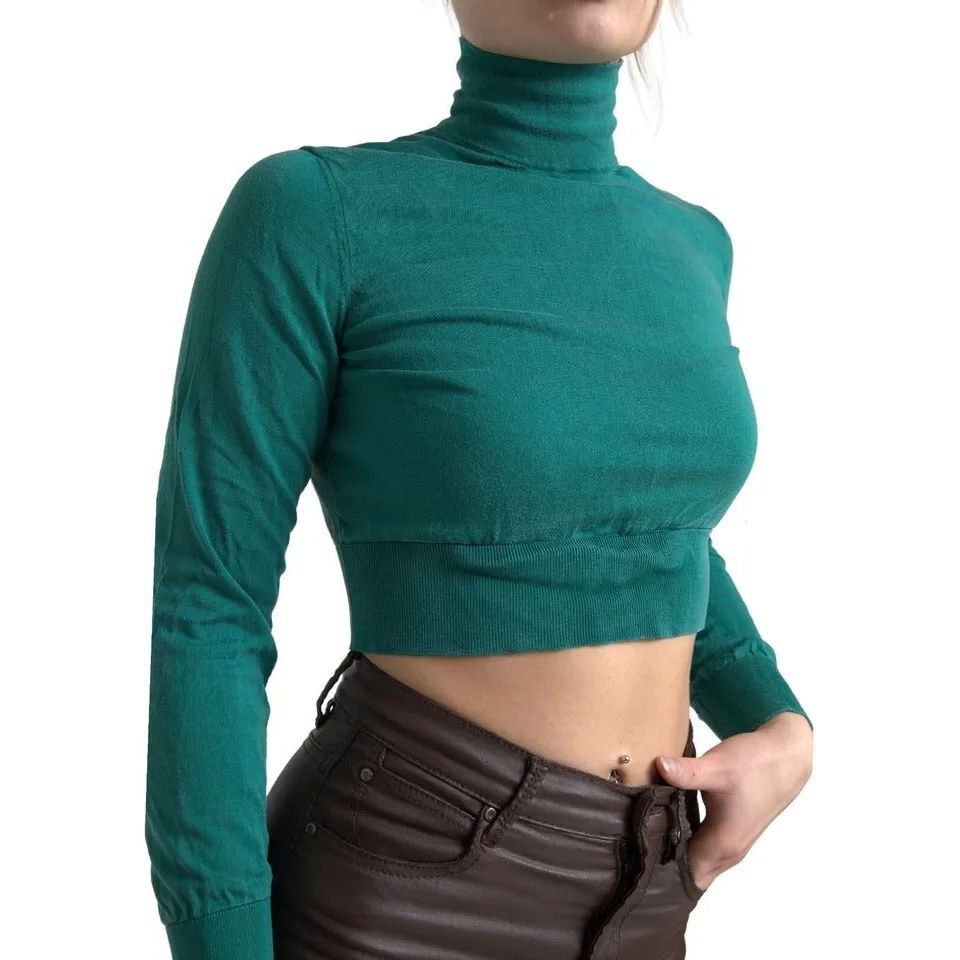 Dark Green Turtleneck Cropped Pullover Sweater