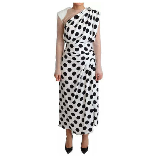 White Polka Dots Crystal One Shoulder Dress