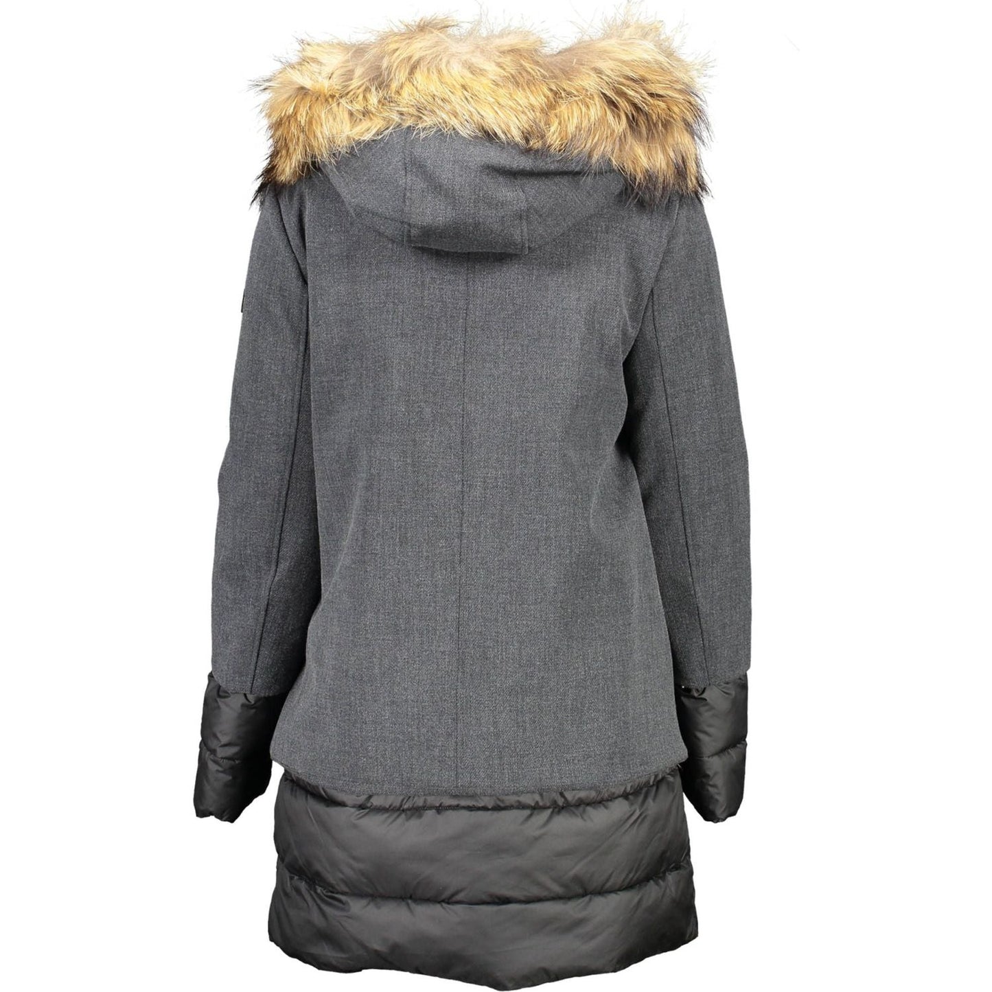 Yes Zee Elegant Long-Sleeve Down Jacket with Removable Fur Hood elegant-long-sleeve-down-jacket-with-removable-fur-hood