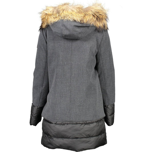 Elegant Long-Sleeve Down Jacket with Removable Fur Hood
