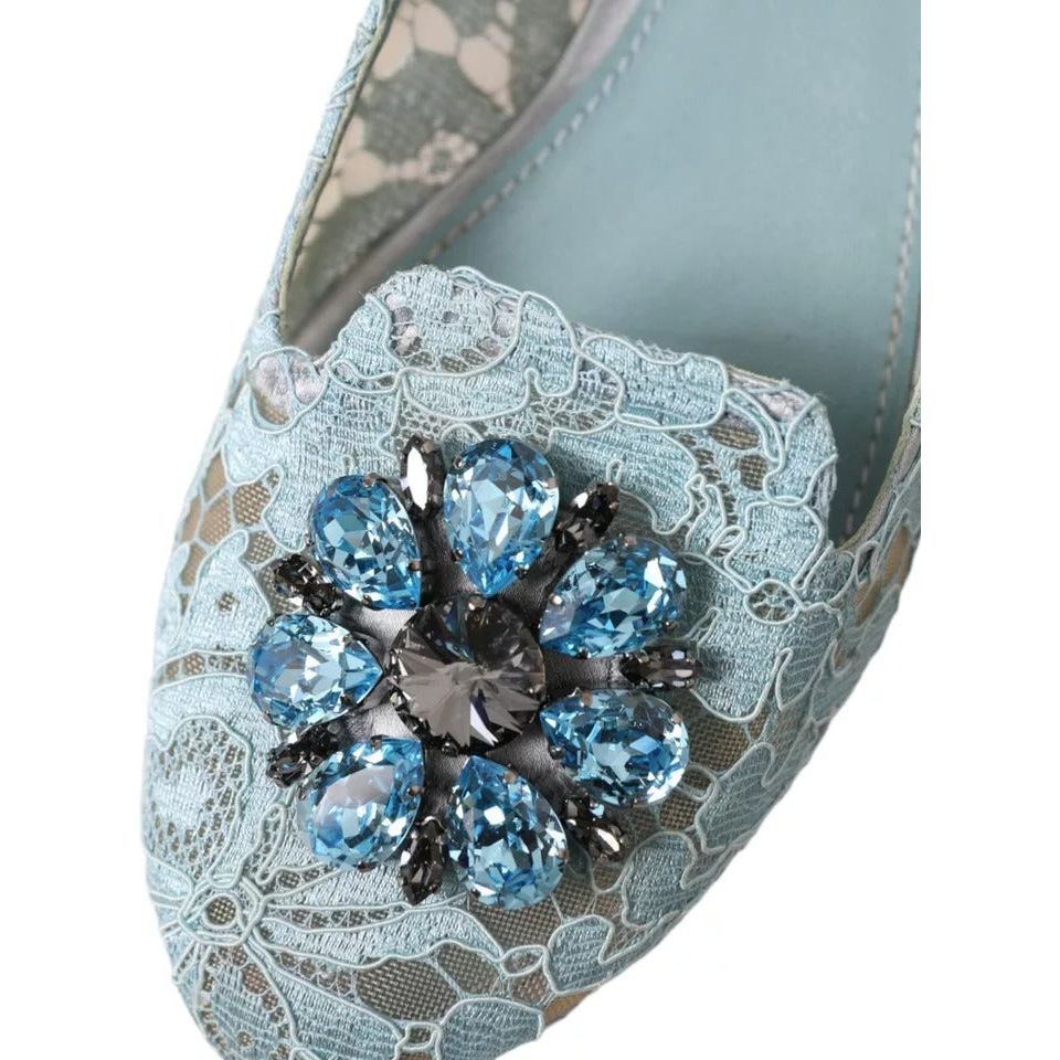 Blue Lace Crystal Ballet Loafers Shoes