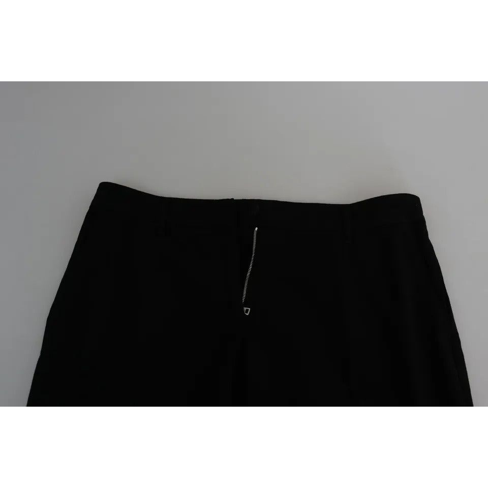 Black Wool Stretch Cropped Capri Trouser Pants