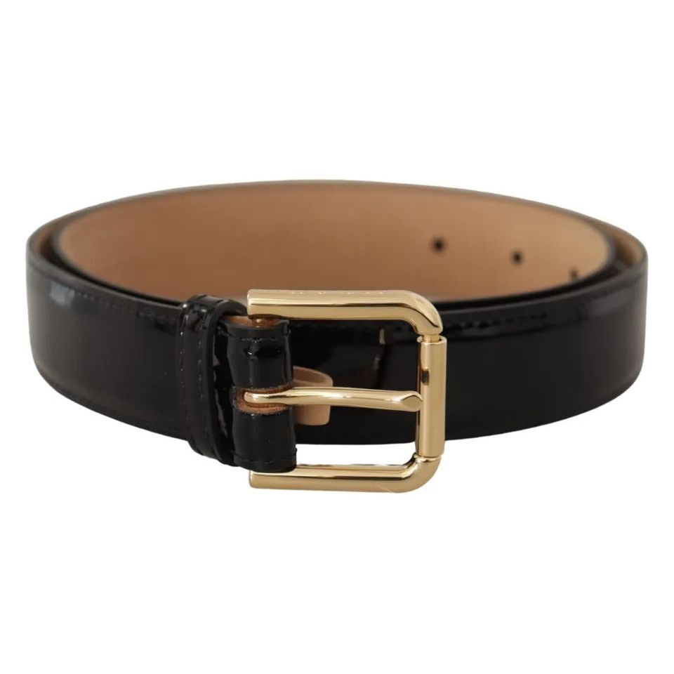Dolce & Gabbana Black Leather Gold Metal Logo Engraved Buckle Belt black-leather-gold-metal-logo-engraved-buckle-belt