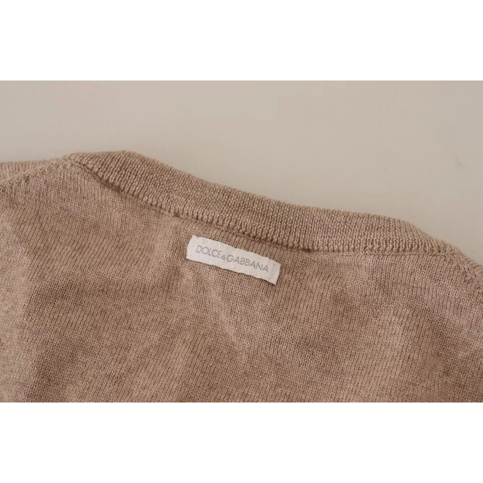Brown Virgin Wool Crew Neck Pullover Sweater