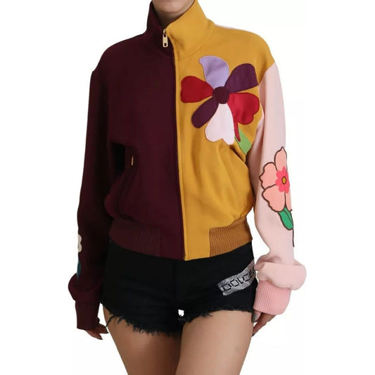 Multicolor Floral Viscose Full Zip Sweater
