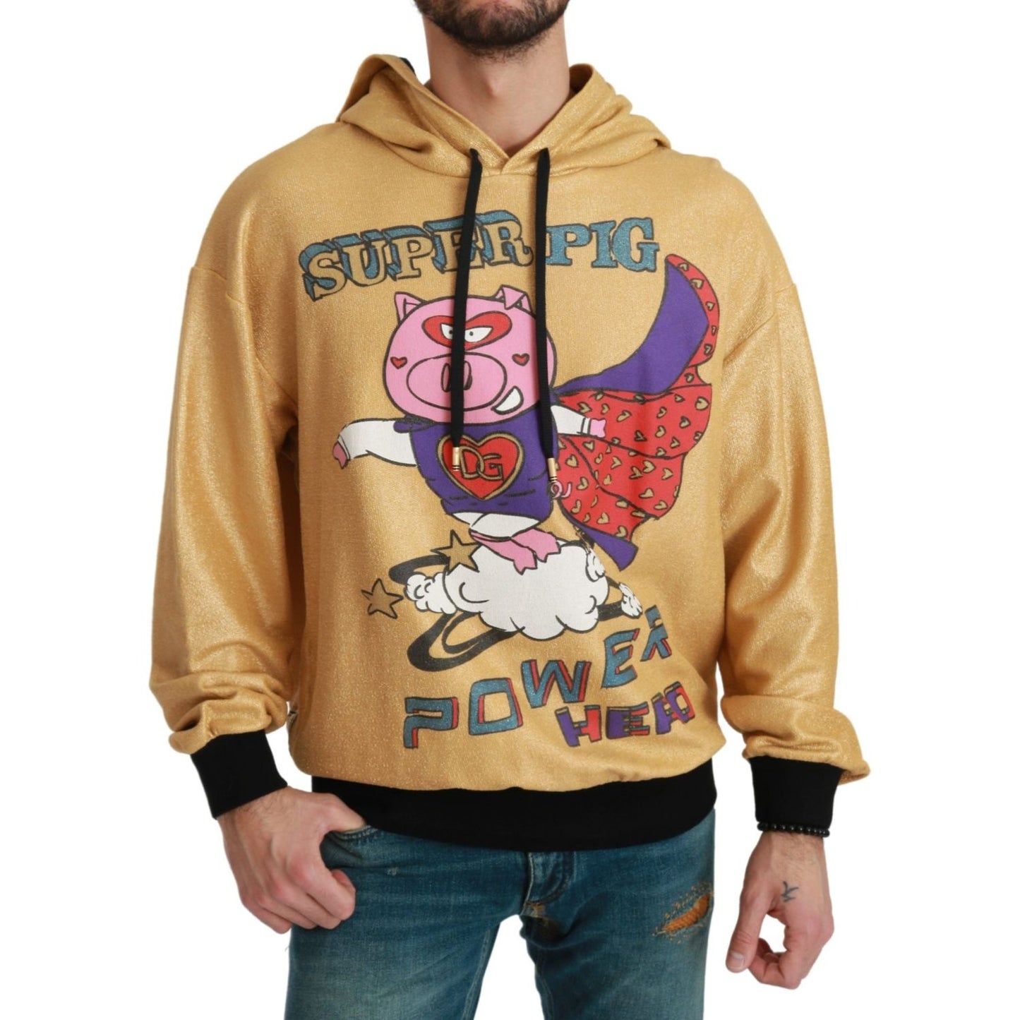 Dolce & Gabbana Exquisite Gold Hooded Cotton Sweater gold-pig-of-the-year-hooded-sweater