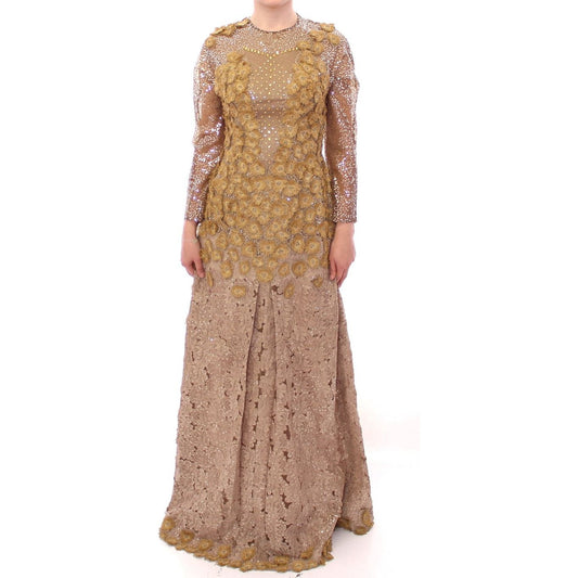 Lanre Da Silva Ajayi Exquisite Gold Lace Maxi Dress with Crystals gold-long-lace-maxi-crystal-dress